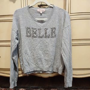 Philosophy Gray Cropped Top Long Sleeves Size L w/ BELLE Beaded Word